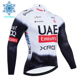 Wielershirt 2025 UAE TEAM EMIRATES Lange Mouw Winter Thermal Fleece Wit